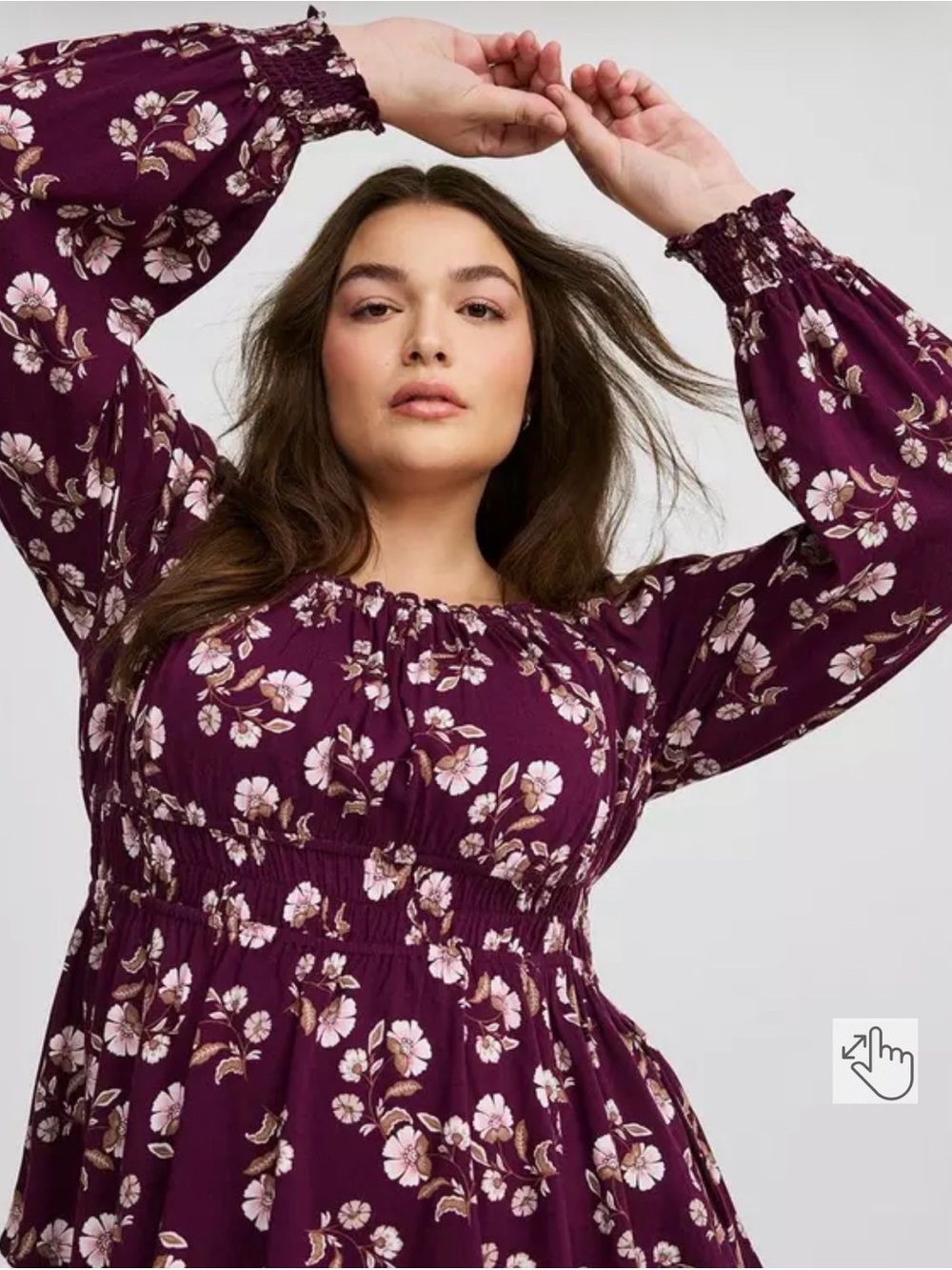 NWOT Torrid Ox /XL Plum Floral Long-Sleeve Smocked Waist Dress